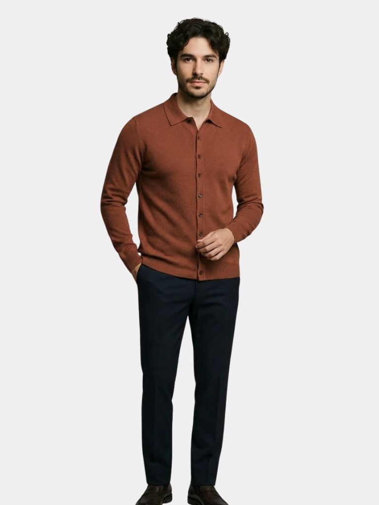 100% Cashmere Polo Cardigan — North Row | Back View