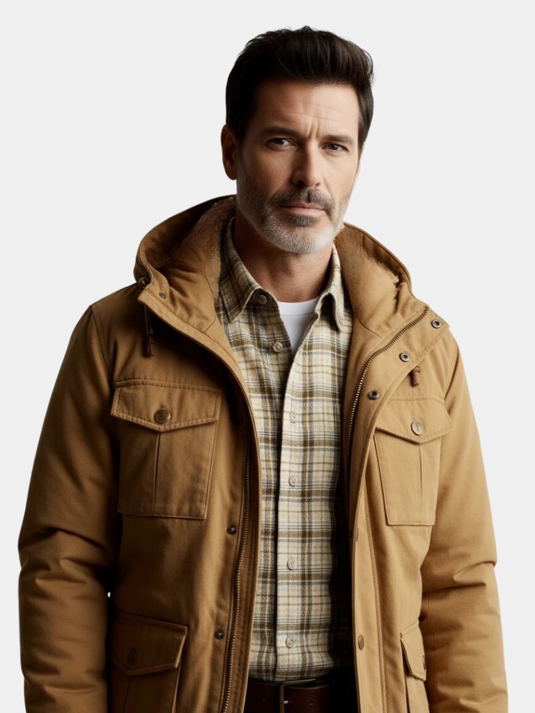 Fleece Hooded Bomber Jacket — North Row | Side View