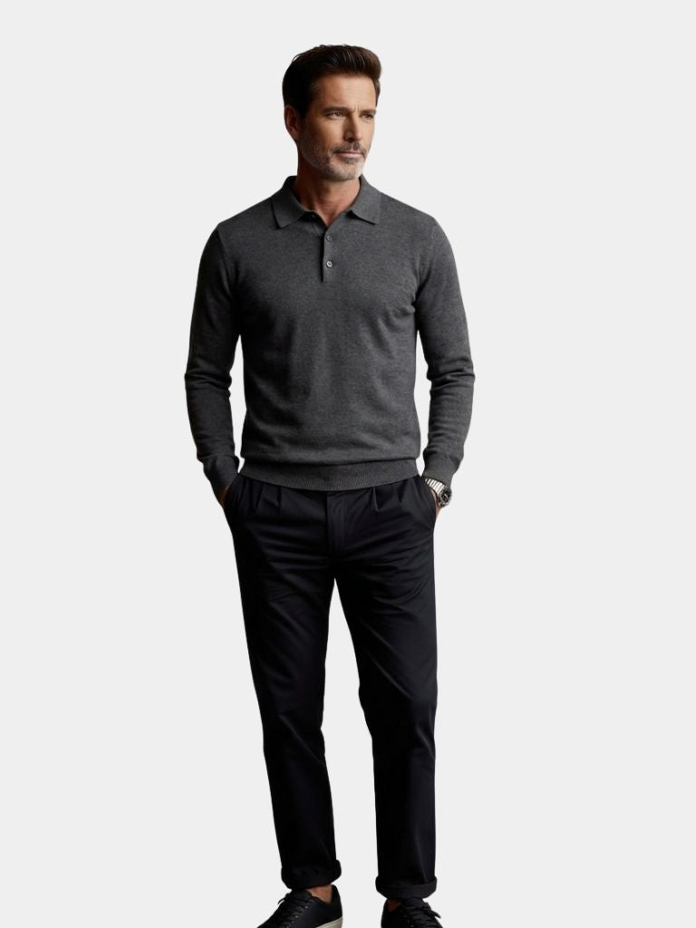 Wool Knit Button Up Polo Pullover — North Row | Back View