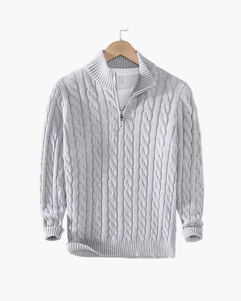 Cable Zipped Cable Sweater — North Row | Back View