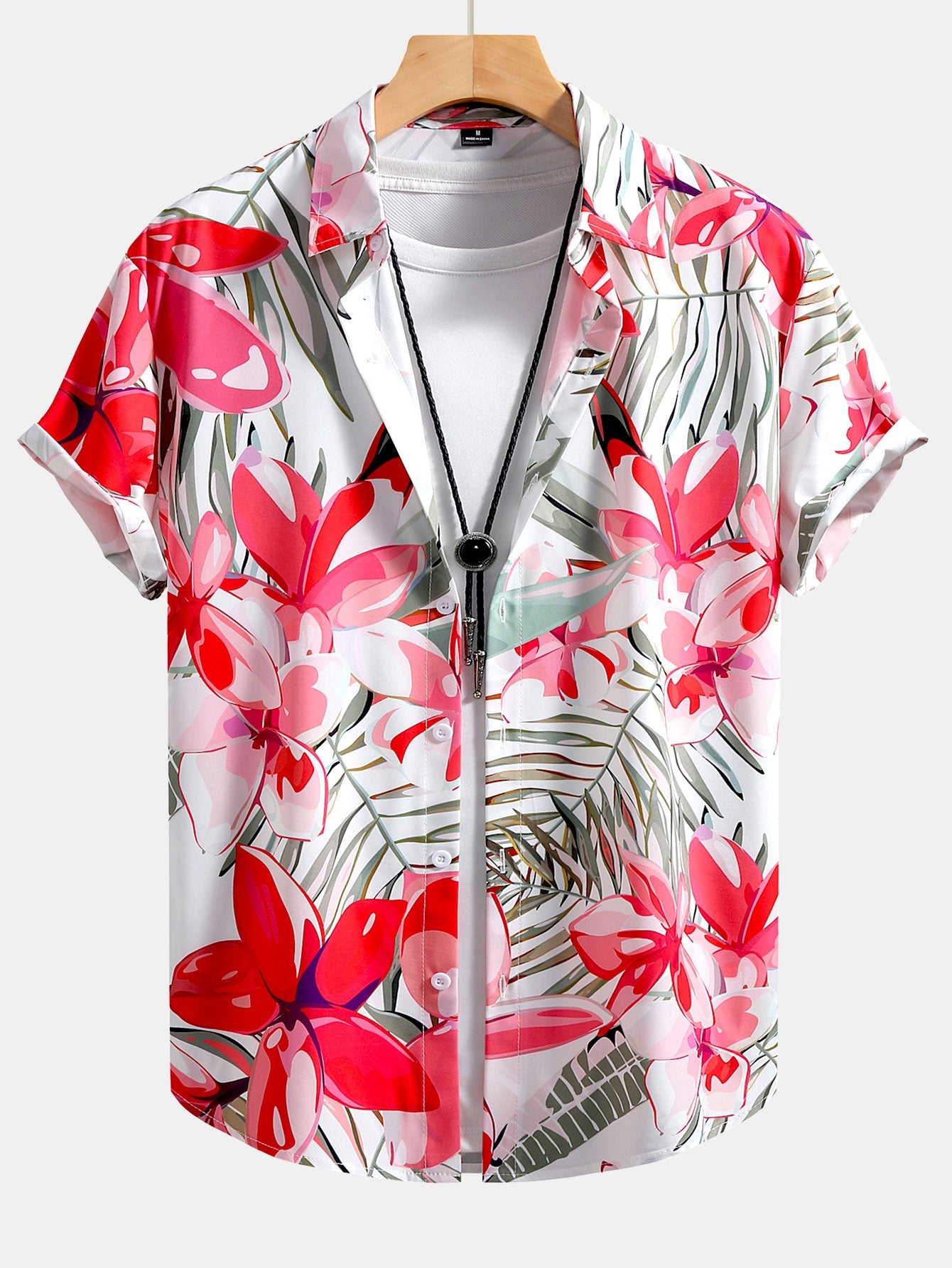 Flower Plants Print Button Up Shirt & Swim Shorts — North Row | Collar Detail