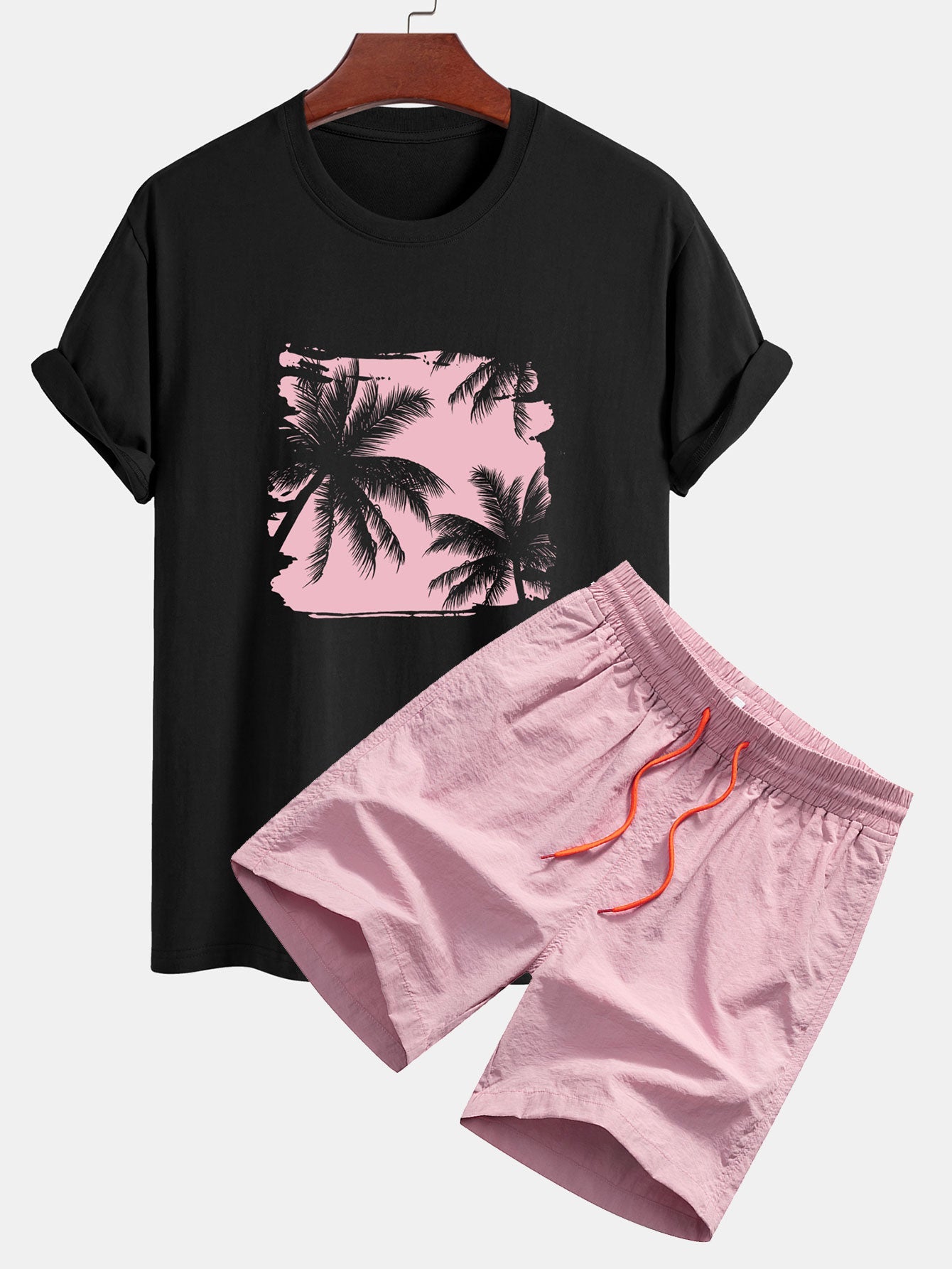 Regular Fit Palm Trees Silhouette Print Cotton T-Shirt & Swim Shorts — North Row | Worn Look