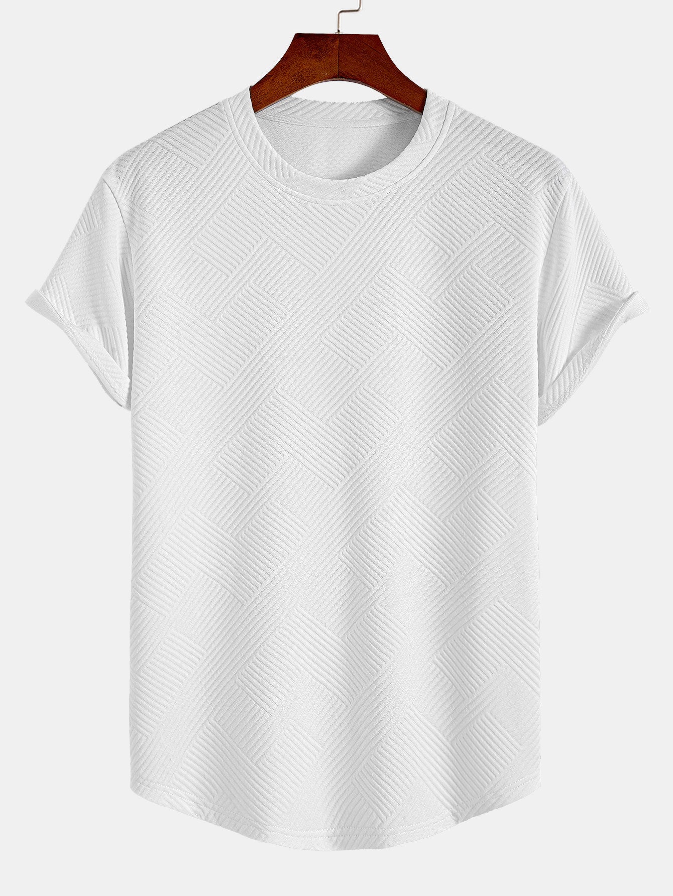 Short Sleeve Stripe Jacquard Arc Hem T-Shirt — North Row | Detail View