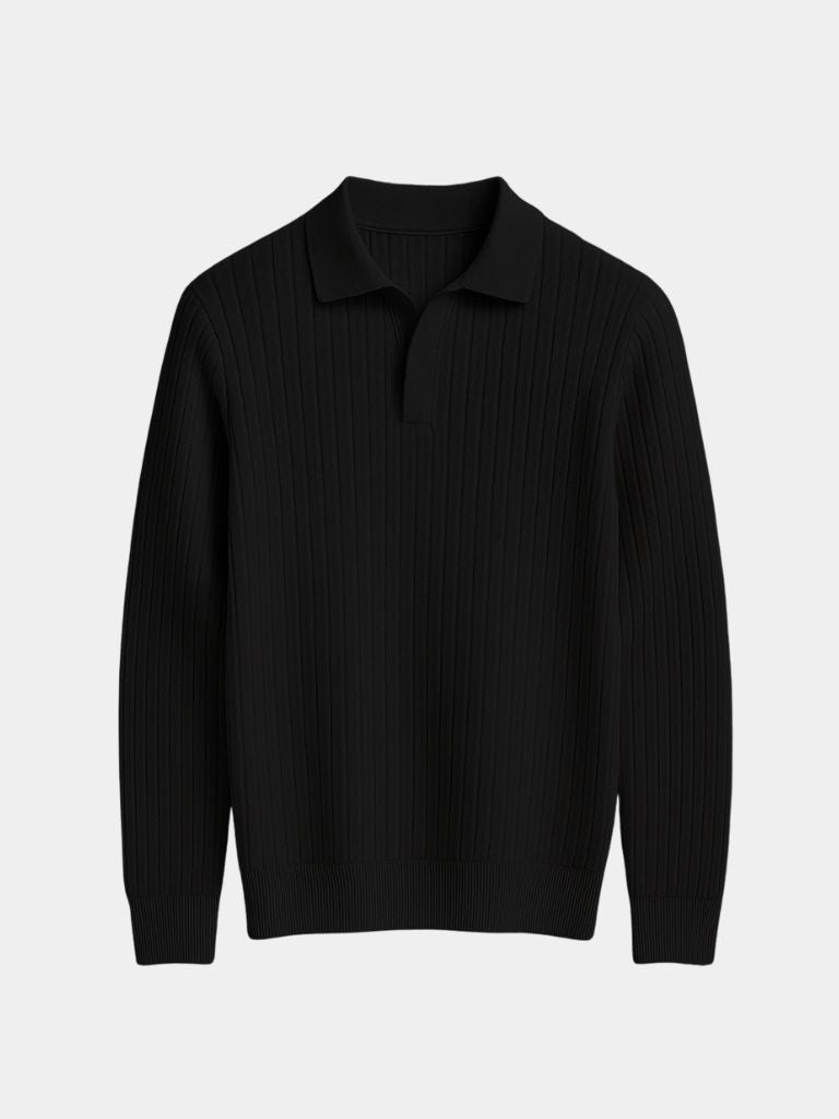 Elegant Open Collar Long Sleeve Polo — North Row | Full Length