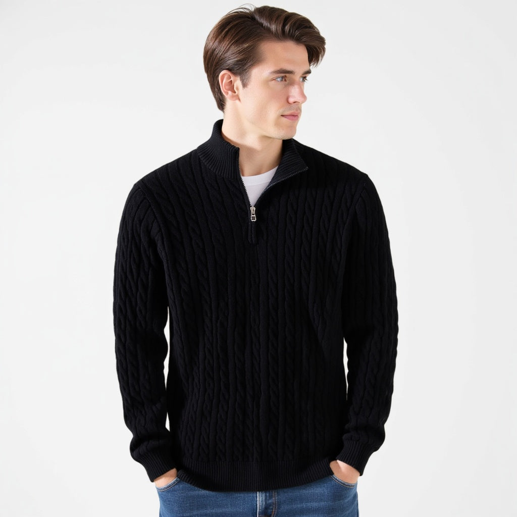 Cable Zipped Cable Sweater — North Row | Collar Detail