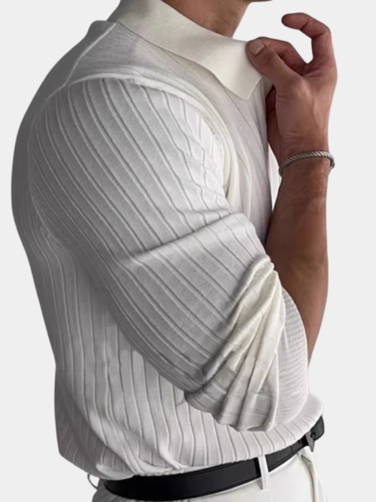 Elegant Open Collar Long Sleeve Polo — North Row | Detail View