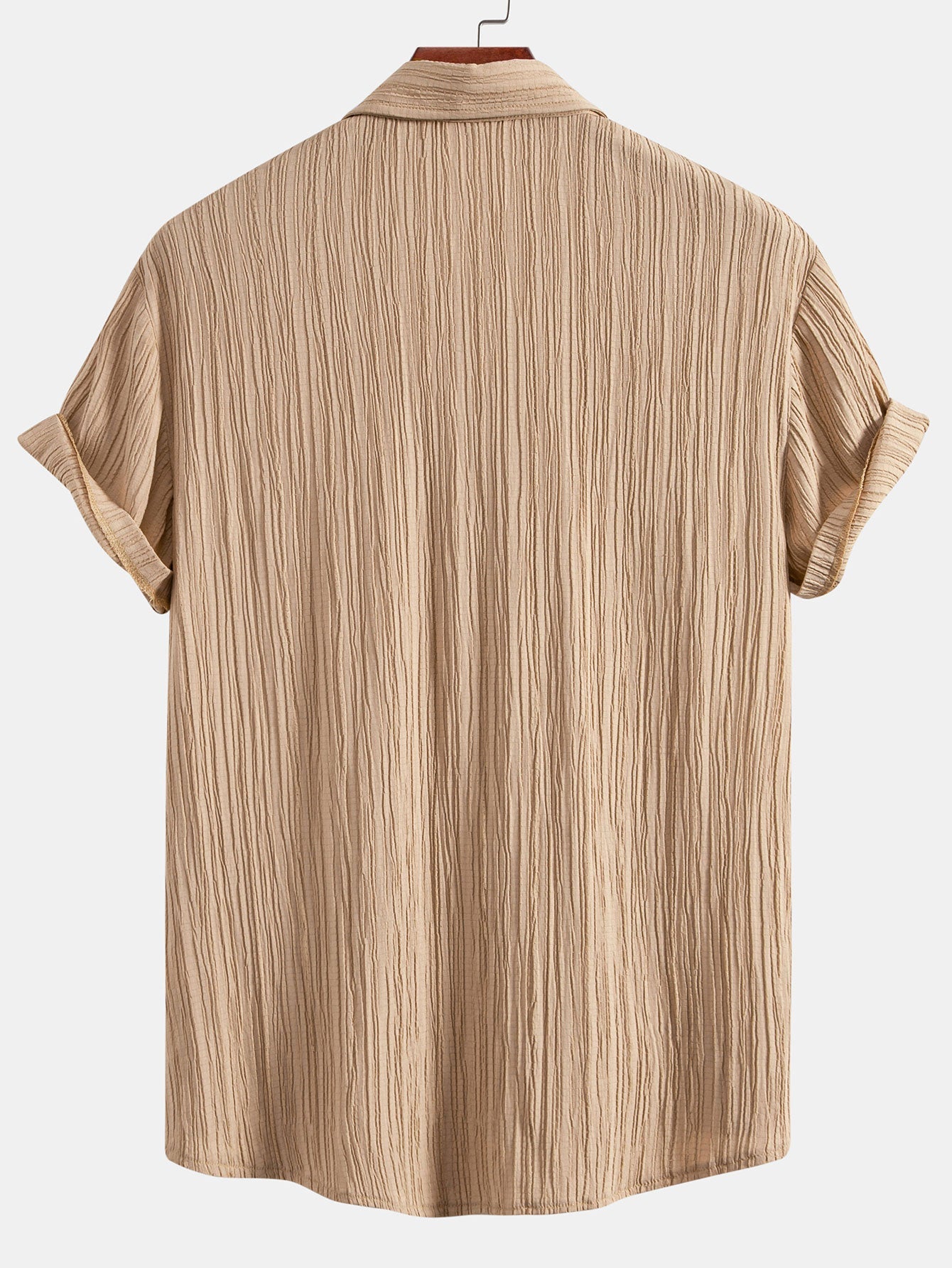 Crinkled Textured Button Up Shirt & Crinkle Textured Straight Leg Pants — North Row | Collar Detail