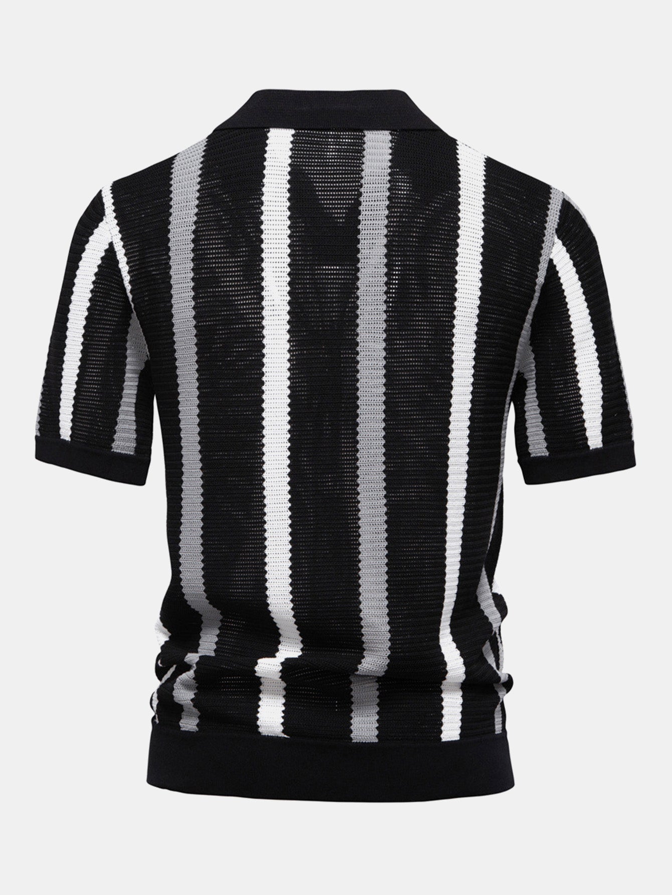 Stripe Knit V Neck Polo Shirt — North Row | Flat Lay