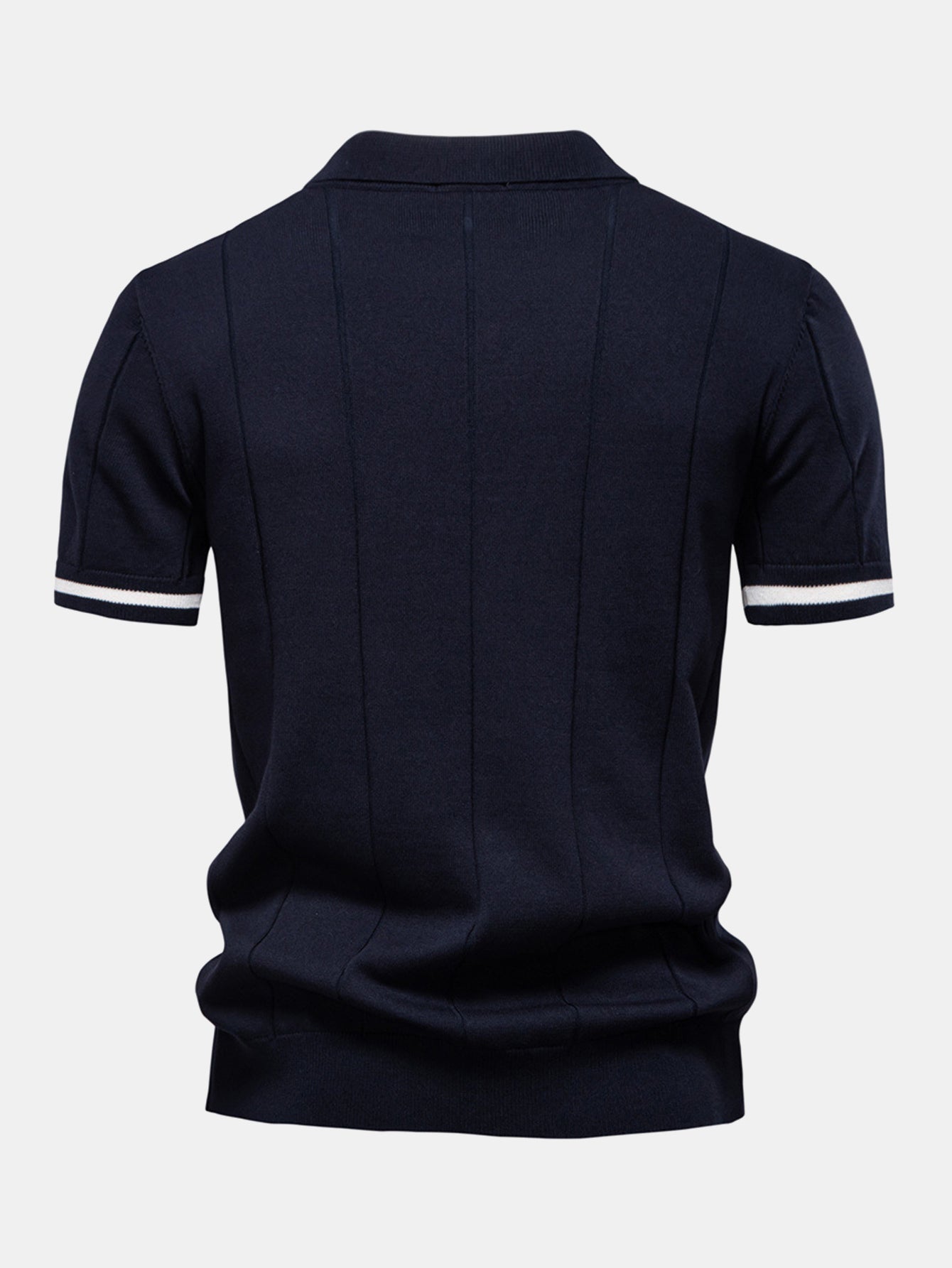 Contrast Trim Zipper Knit Polo Shirt & Slim Fit Tapered Trousers — North Row | Back View