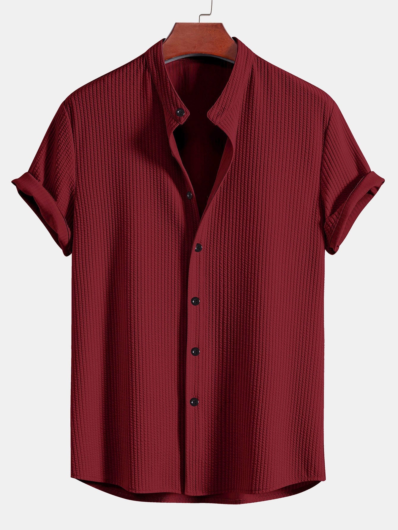 Muscle Fit Ribbed Stand Collar Shirt & Shorts — North Row | View 14