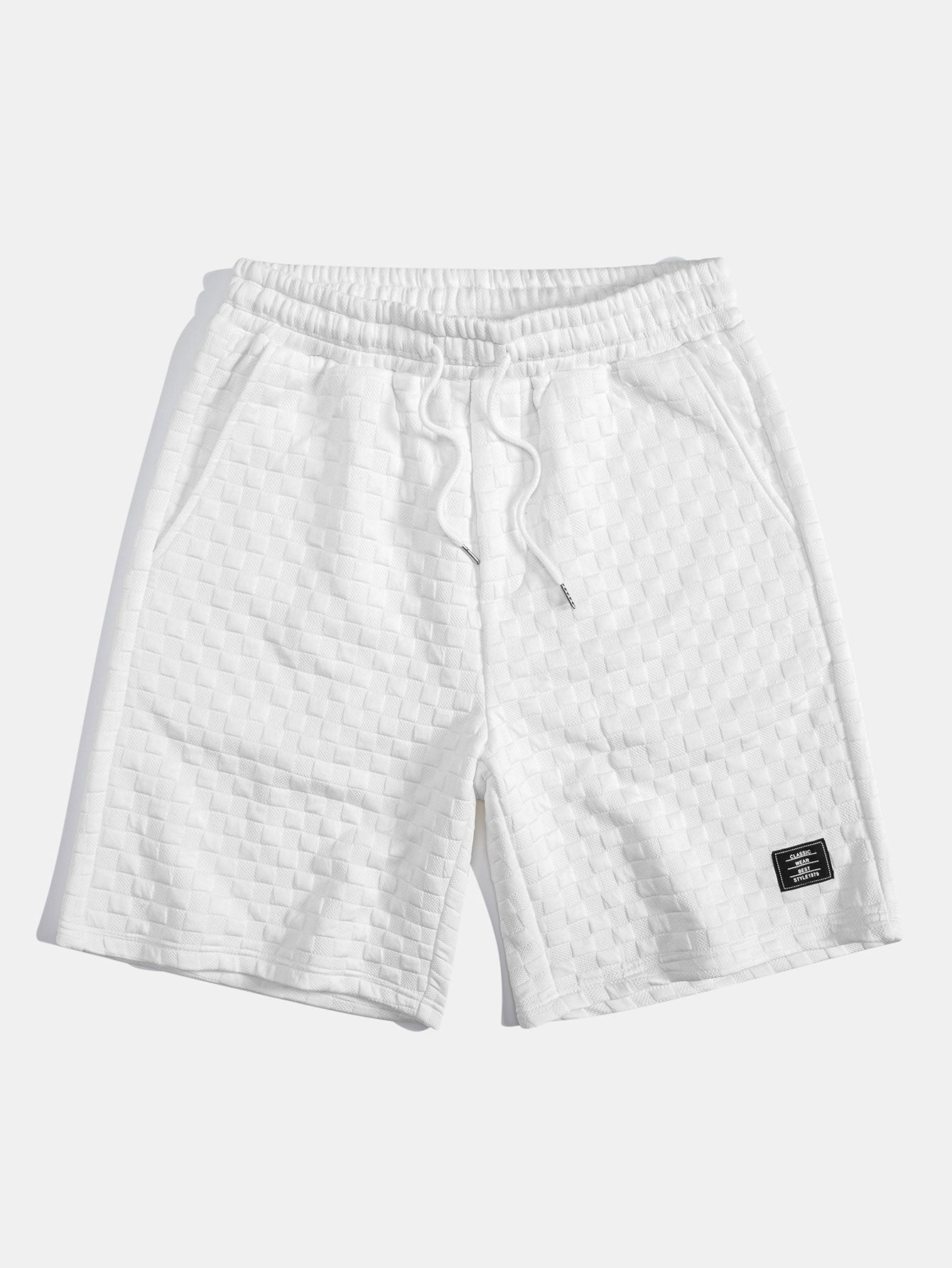 Checkerboard Jacquard Arc Hem Hooded T-Shirt & Shorts — North Row | Collar Detail
