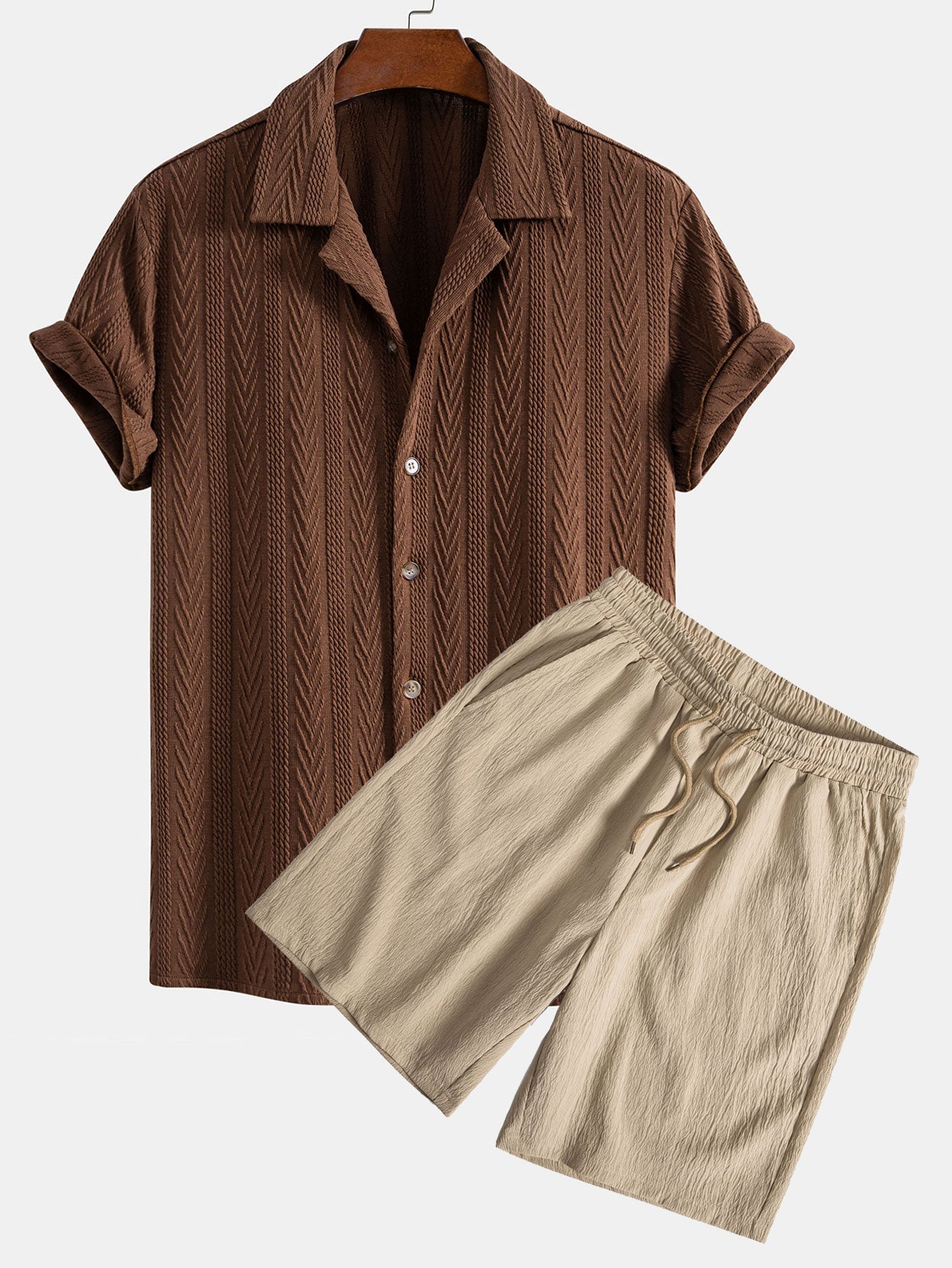 Texture Jacquard Cuban Shirt & Crinkled Textured Drawstring Shorts — North Row | Side View