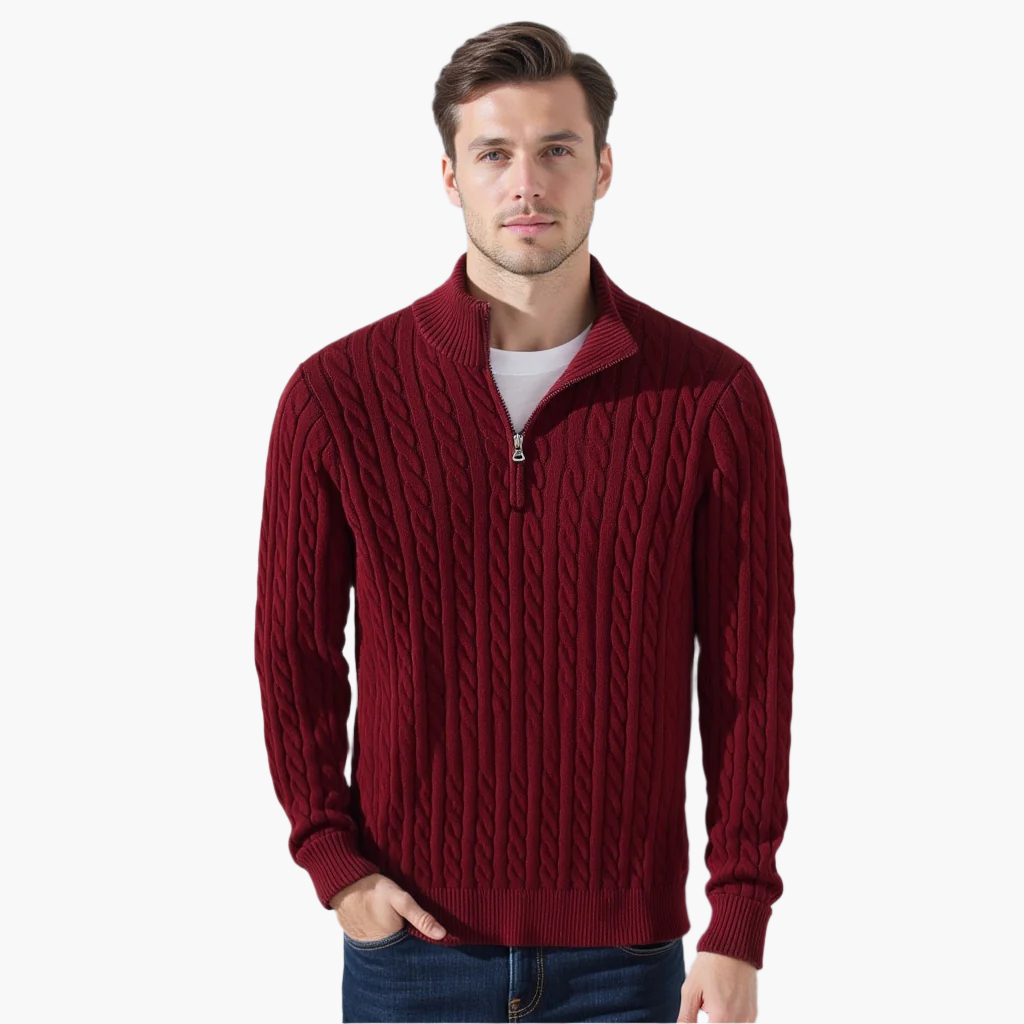 Cable Zipped Cable Sweater — North Row | Flat Lay