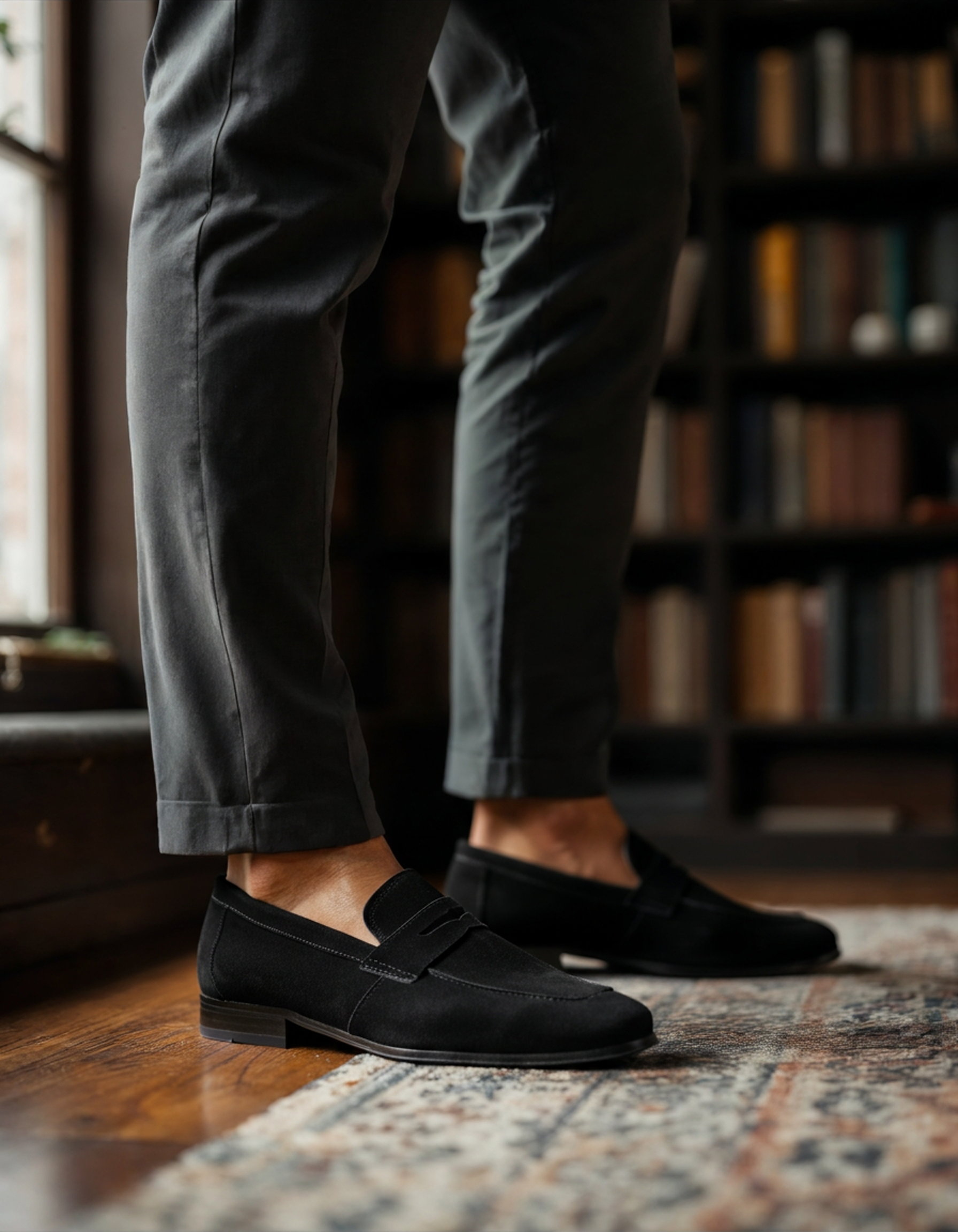 Suede Penny Loafers — North Row | Back View