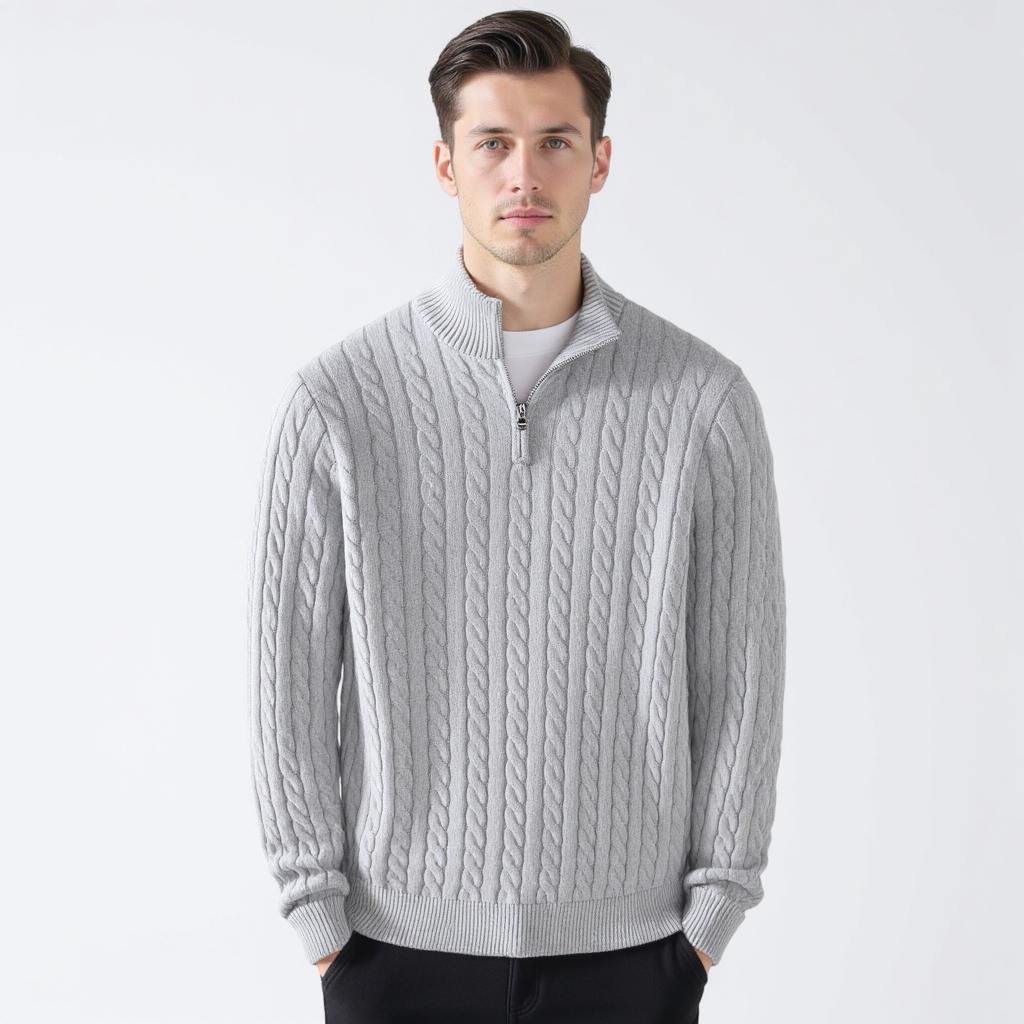 Cable Zipped Cable Sweater — North Row | Detail View