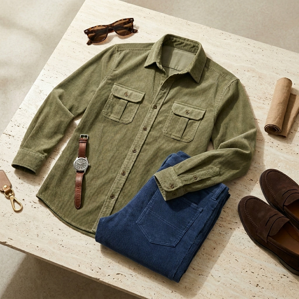 Casual Business Corduroy Shirt Army Green | North Row