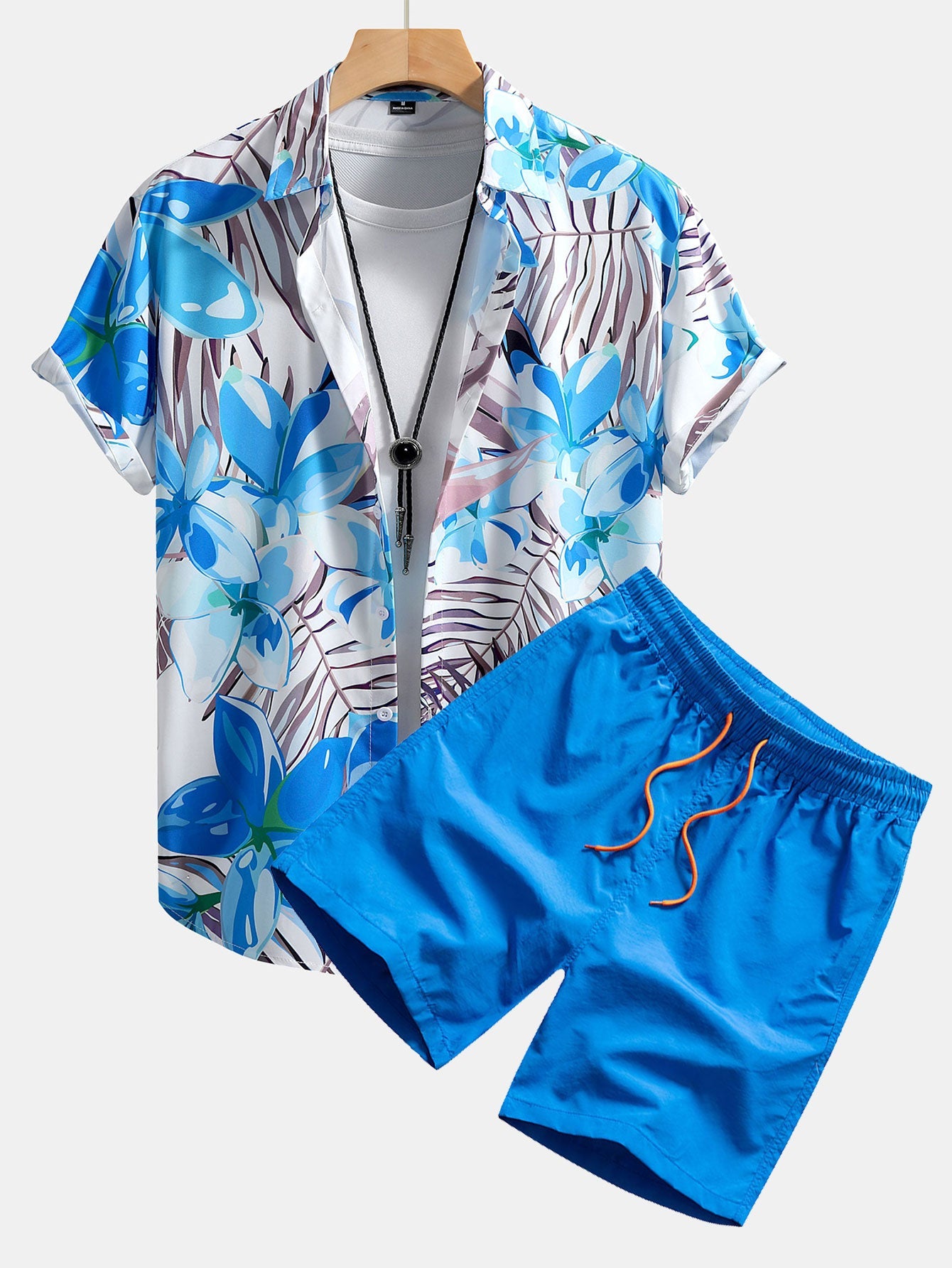 Flower Plants Print Button Up Shirt & Swim Shorts — North Row | Detail View