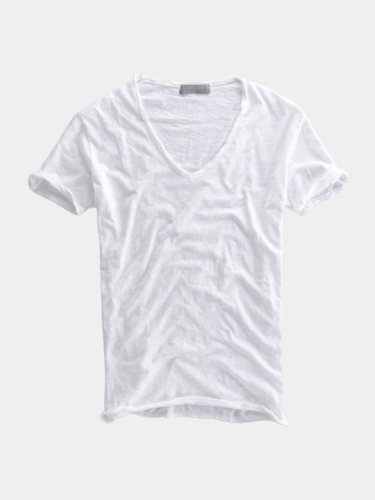 Albo Classic Linen V Neck T-Shirt — North Row | Side View