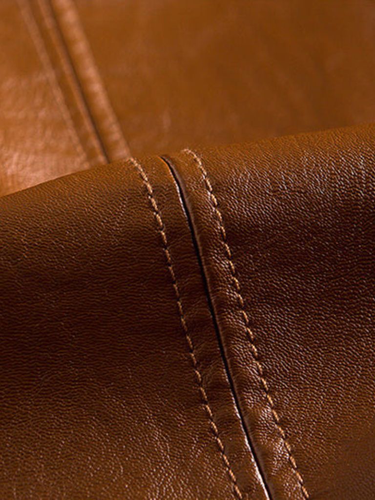 Bold Caramel Leather Jacket — North Row | Close-Up