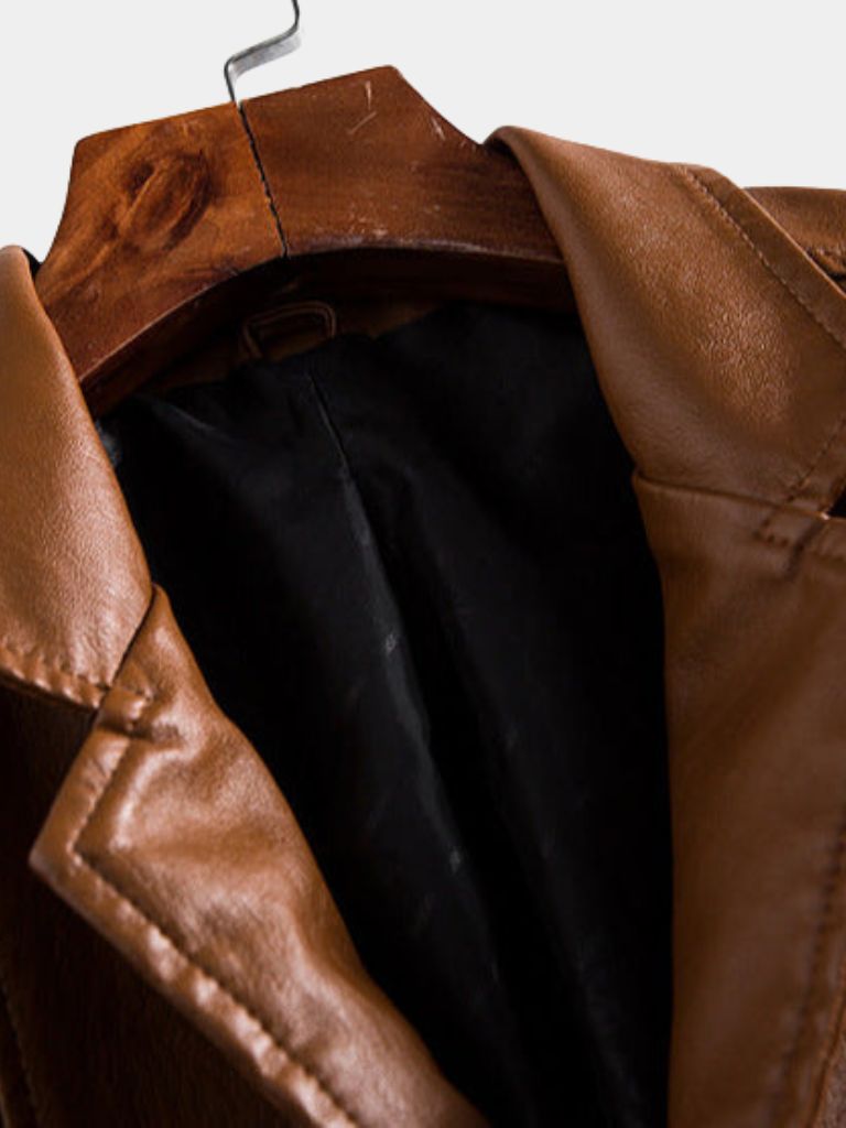 Bold Caramel Leather Jacket — North Row | Detail View