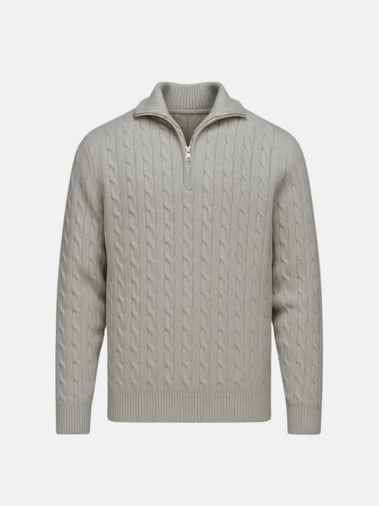Premium Cable-Knit Zip Neck Sweater — North Row | Texture Detail