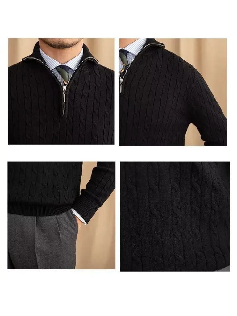 Premium Cable-Knit Zip Neck Sweater — North Row | Worn Look