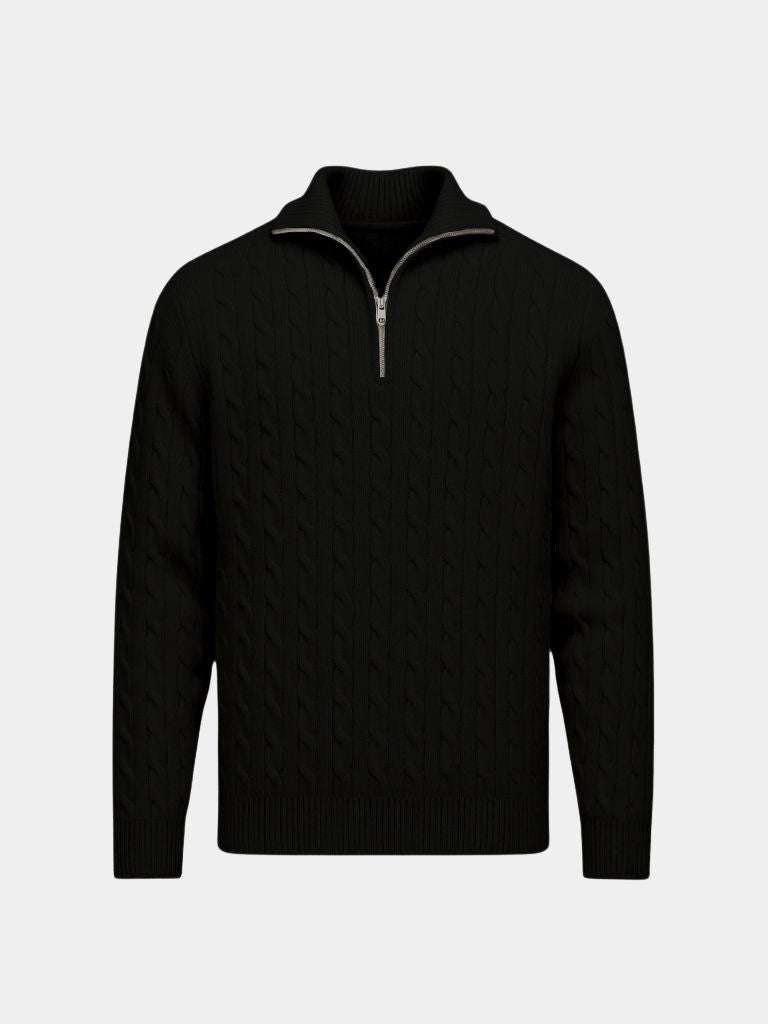 Premium Cable-Knit Zip Neck Sweater — North Row | Flat Lay