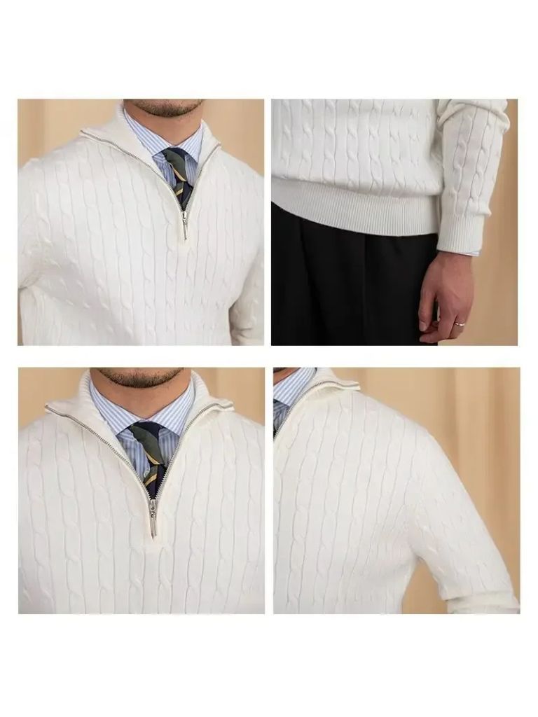 Premium Cable-Knit Zip Neck Sweater — North Row | Lifestyle