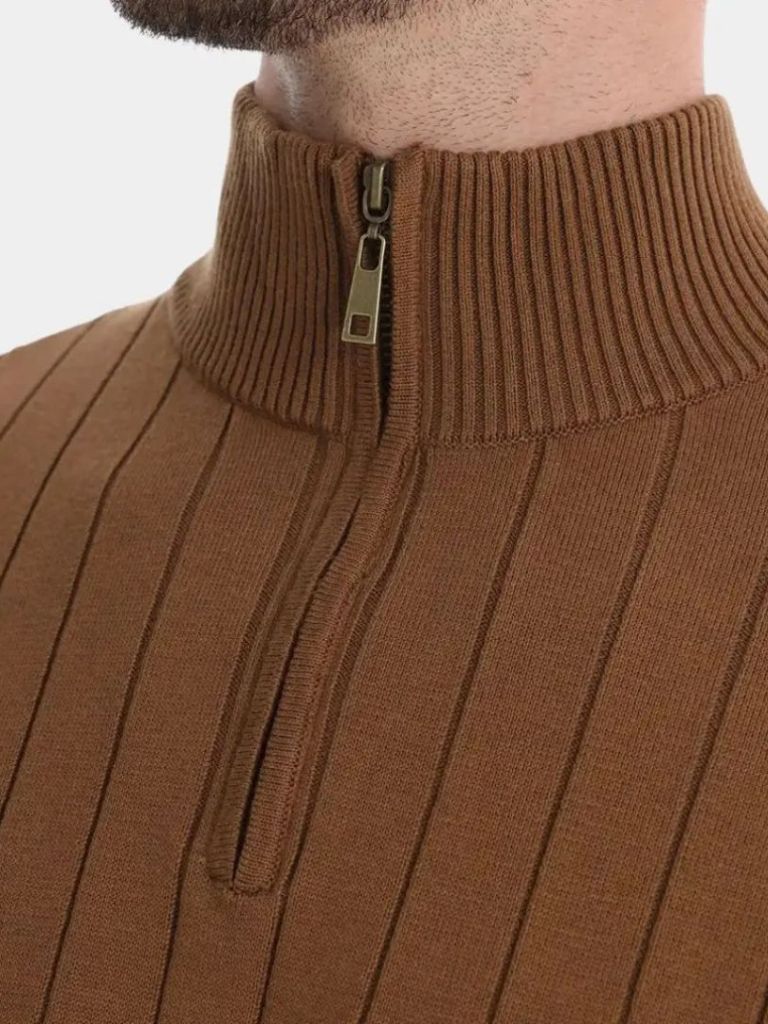 Cotton Knit Vertical Stripes Quarter-Zip Sweater — North Row | Lifestyle