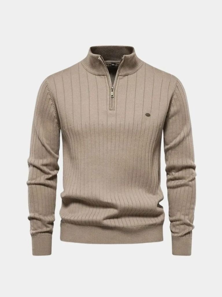 Cotton Knit Vertical Stripes Quarter-Zip Sweater — North Row | Texture Detail
