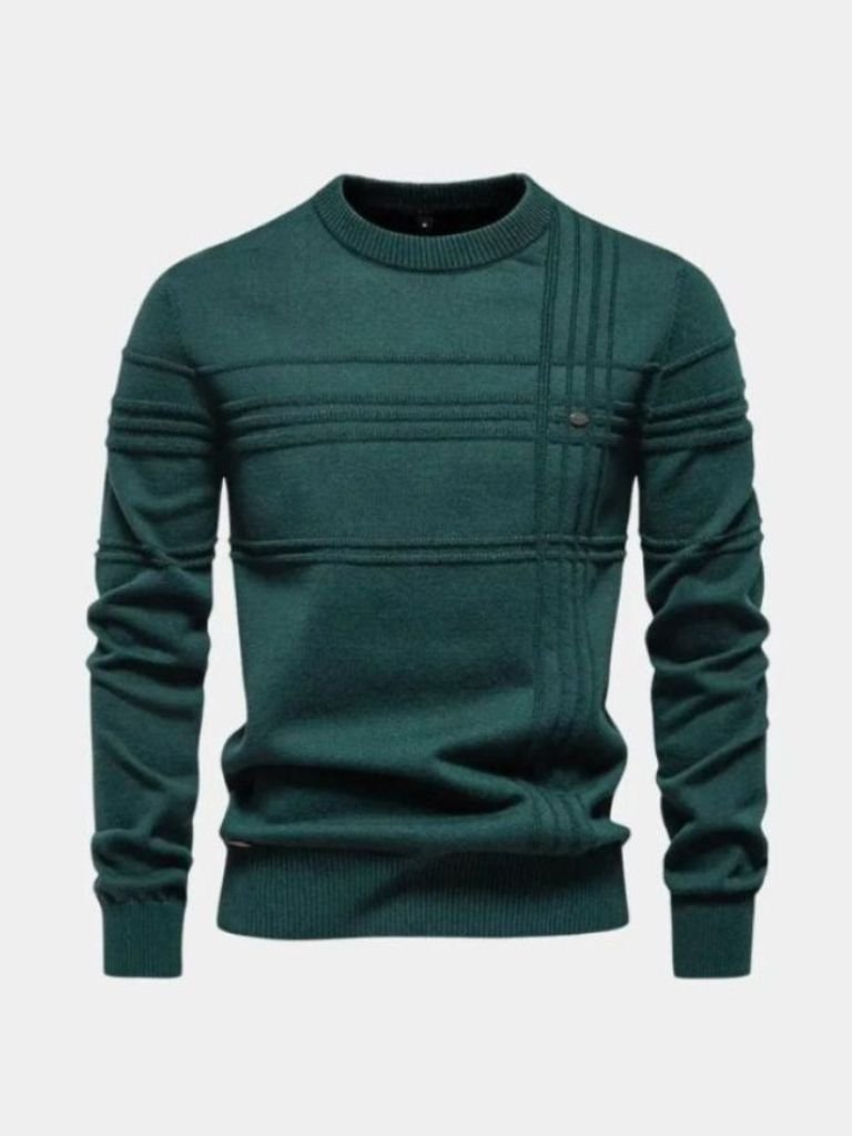 Cotton Knitted Stripped Crew Neck Pullover Sweater — North Row | Worn Look