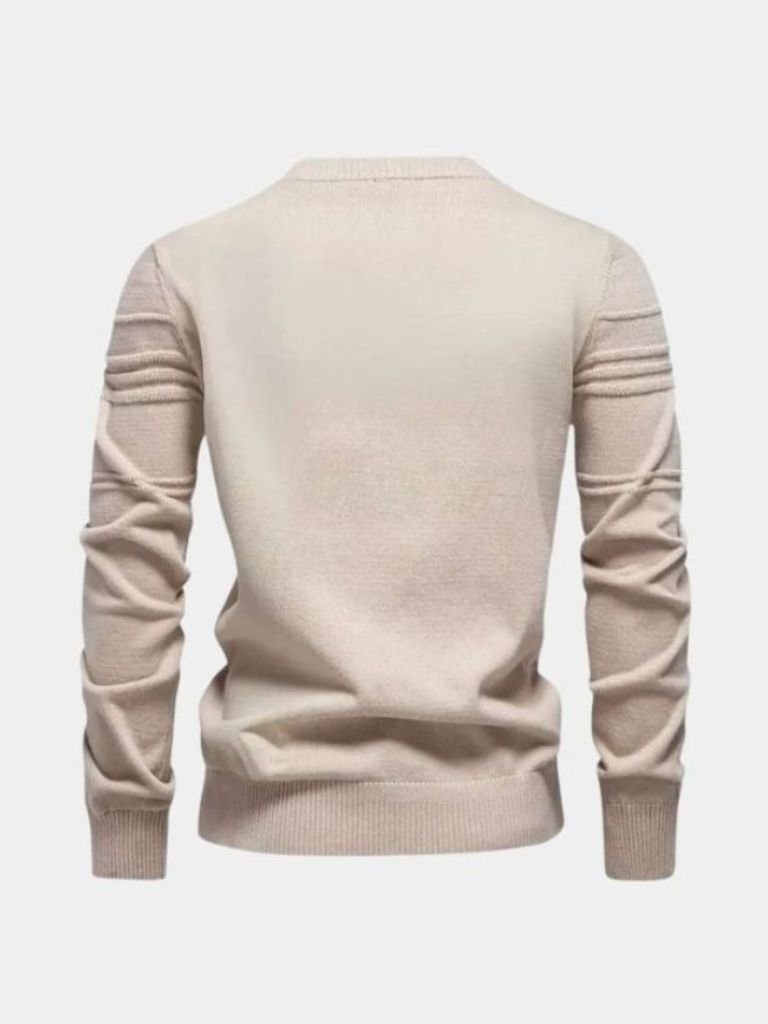 Cotton Knitted Stripped Crew Neck Pullover Sweater — North Row | Texture Detail