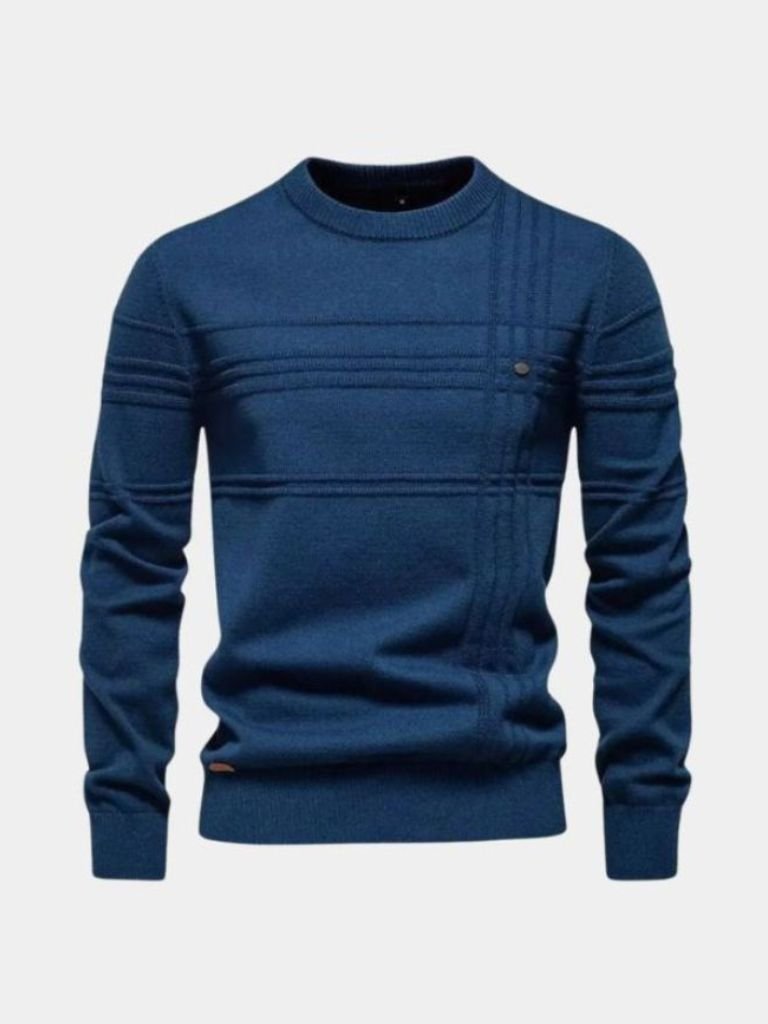 Cotton Knitted Stripped Crew Neck Pullover Sweater — North Row | Close-Up