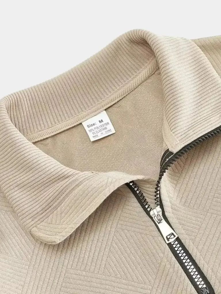 Essential Henley High Collar Quarter Zip Pullover — North Row | Detail View