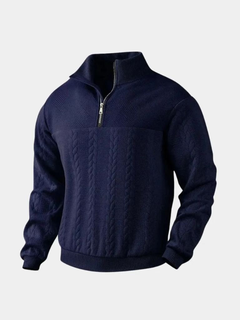 Essential Henley High Collar Quarter Zip Pullover — North Row | Collar Detail