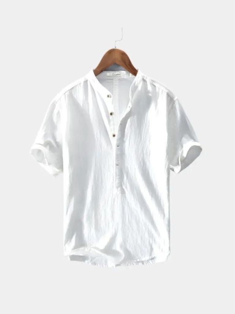 Essential Short Sleeve Linen Shirt — North Row | Model Wearing
