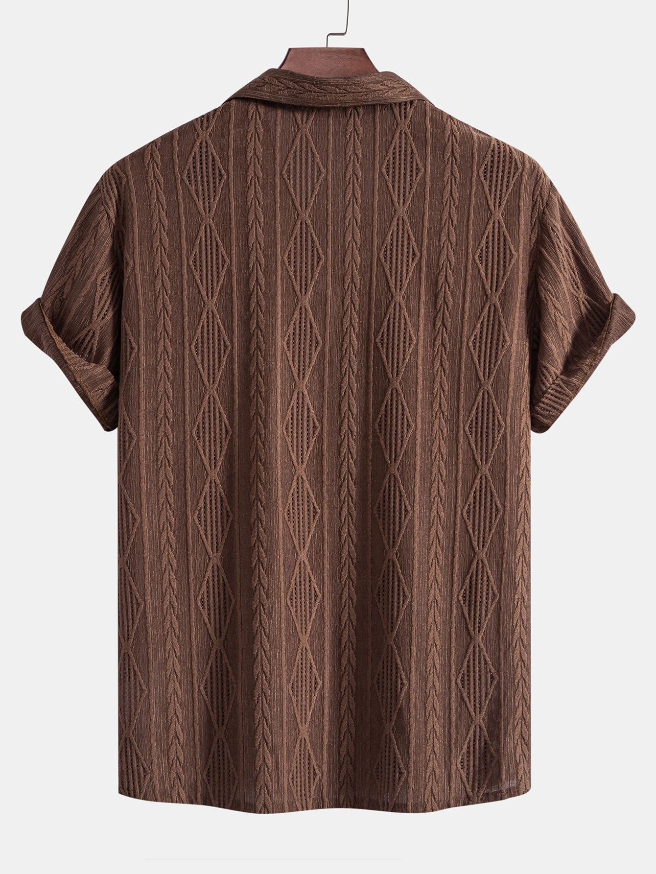 Geometric Jacquard Eyelet Cuban Shirt — North Row | Detail View