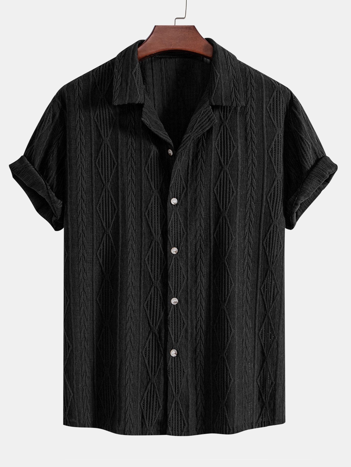 Geometric Jacquard Eyelet Cuban Shirt — North Row | Back View
