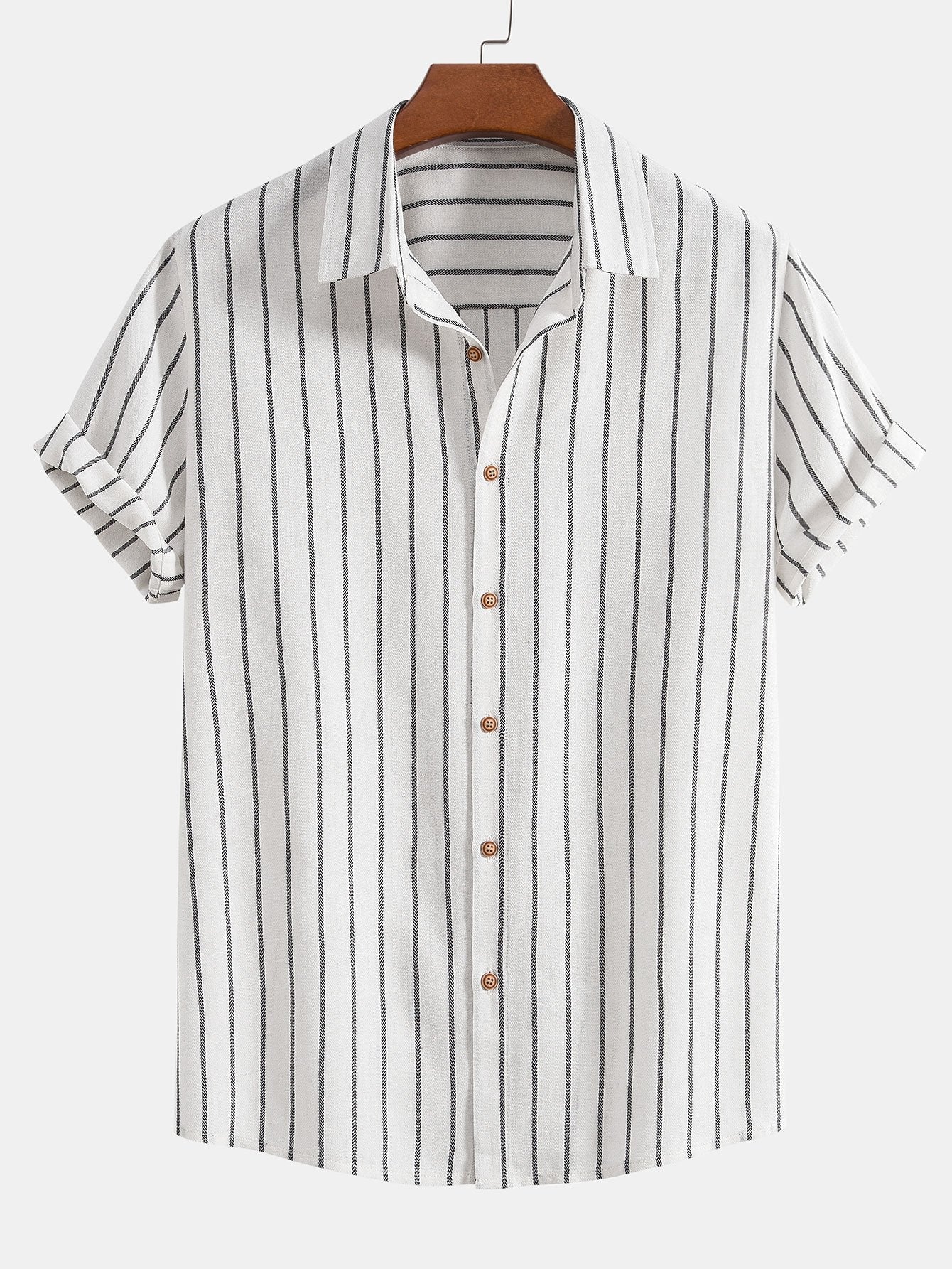 Cotton Blend Striped Button Up Shirt — North Row | Front View
