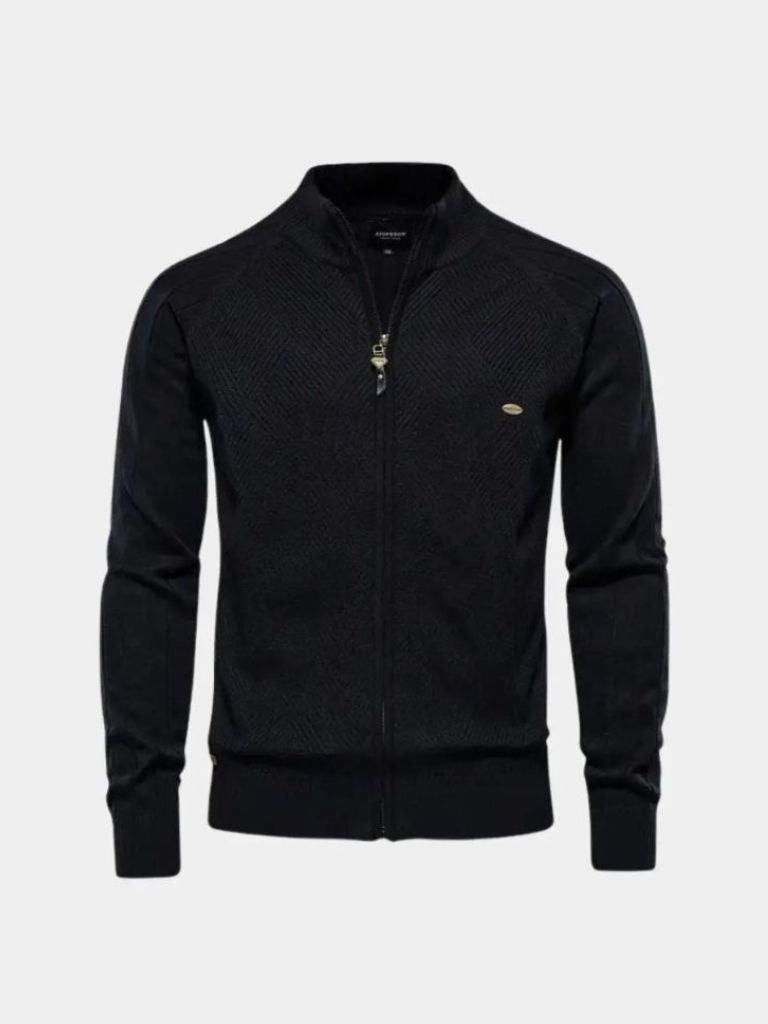 Knit Zipper Jacquard Solid Color Cardigan Sweater — North Row | Worn Look