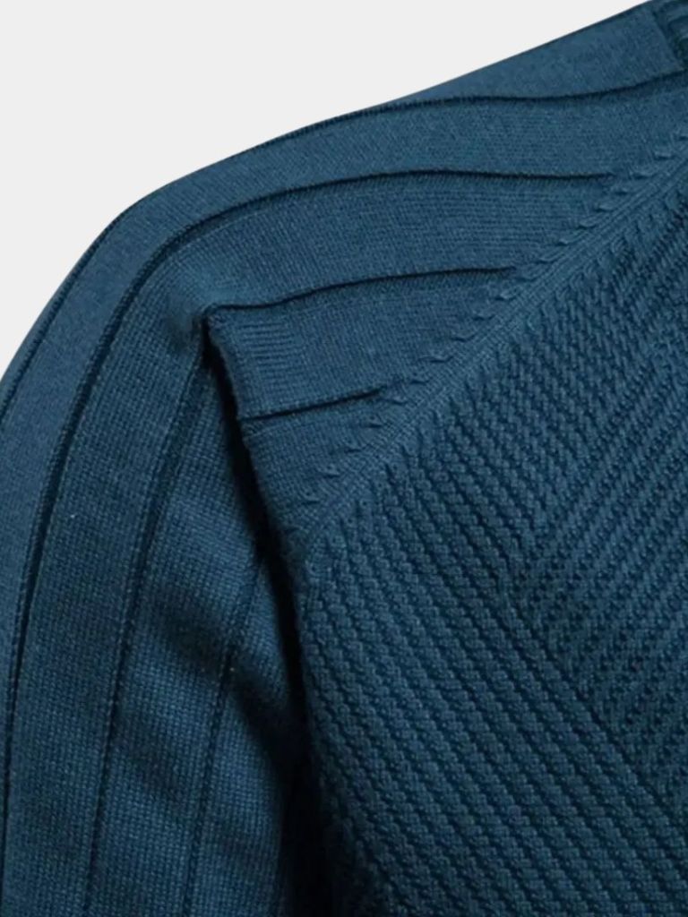 Knit Zipper Jacquard Solid Color Cardigan Sweater — North Row | Detail View