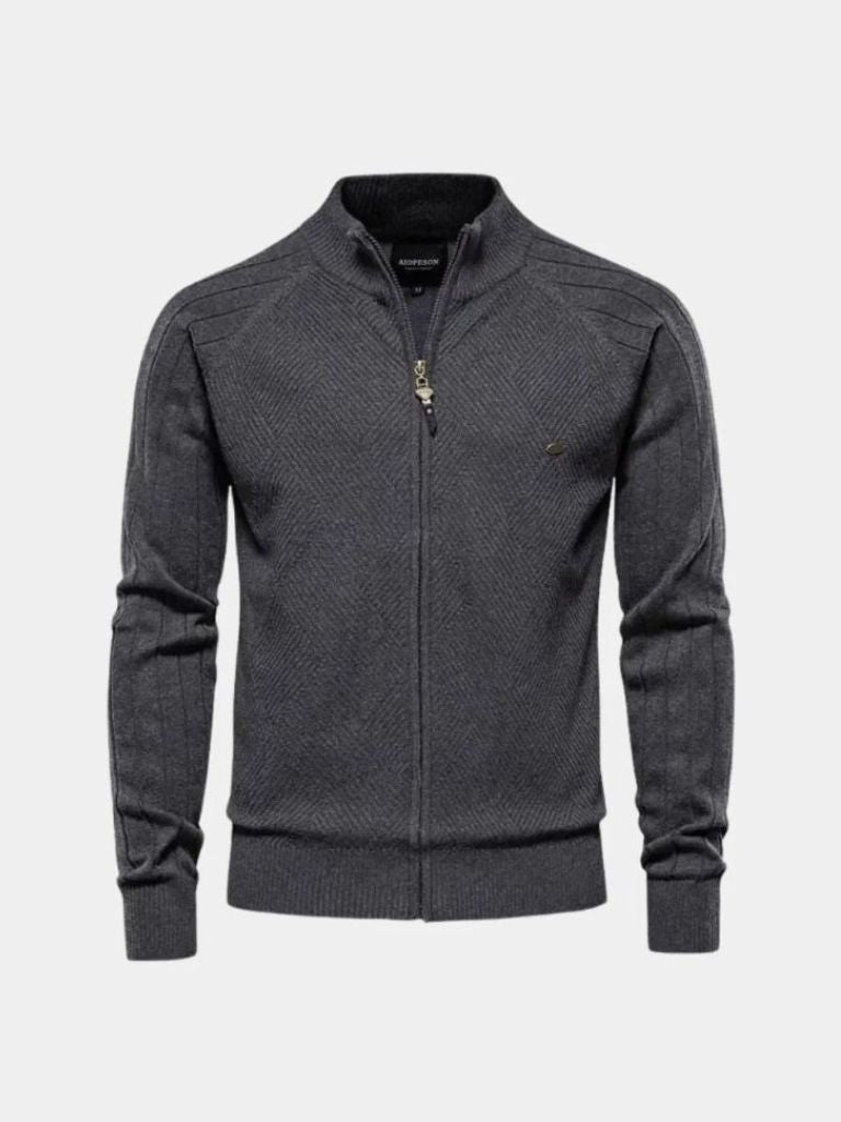Knit Zipper Jacquard Solid Color Cardigan Sweater — North Row | Flat Lay