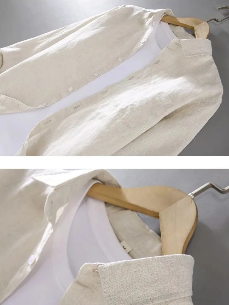 Long Sleeve Essential Linen Shirt — North Row | Detail View