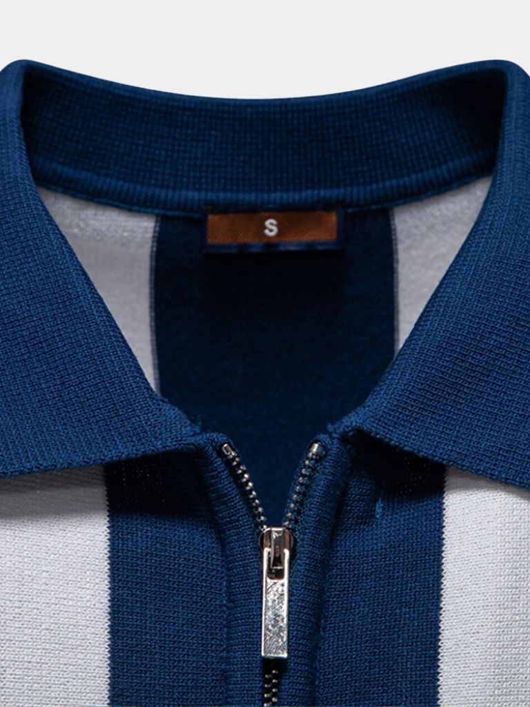 Navy Stripe Polo — North Row | Detail View