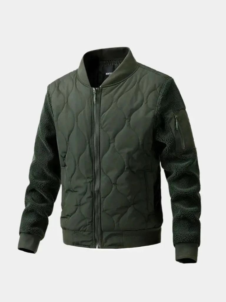 Sherpa Sleeves Padded Bomber Jacket — North Row | Full Length