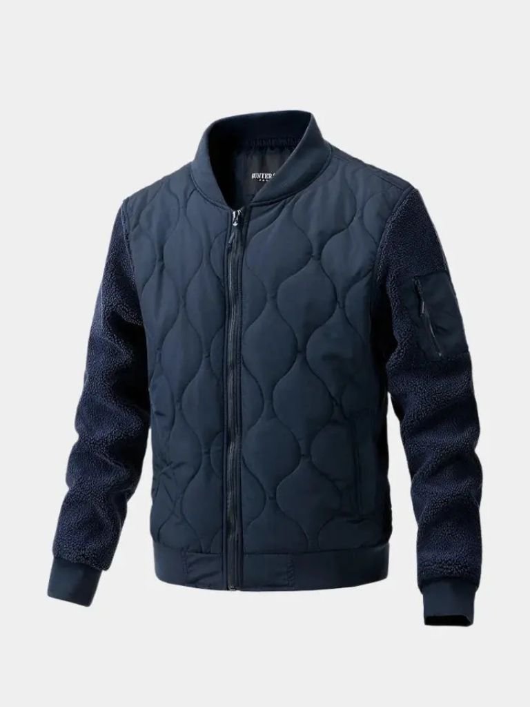 Sherpa Sleeves Padded Bomber Jacket — North Row | Collar Detail