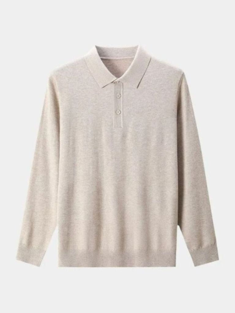 Wool Knit Button Up Polo Pullover — North Row | Detail View