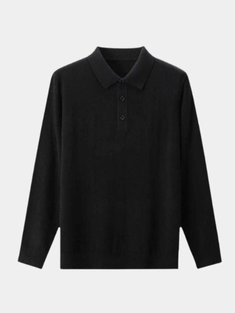 Wool Knit Button Up Polo Pullover — North Row | Close-Up