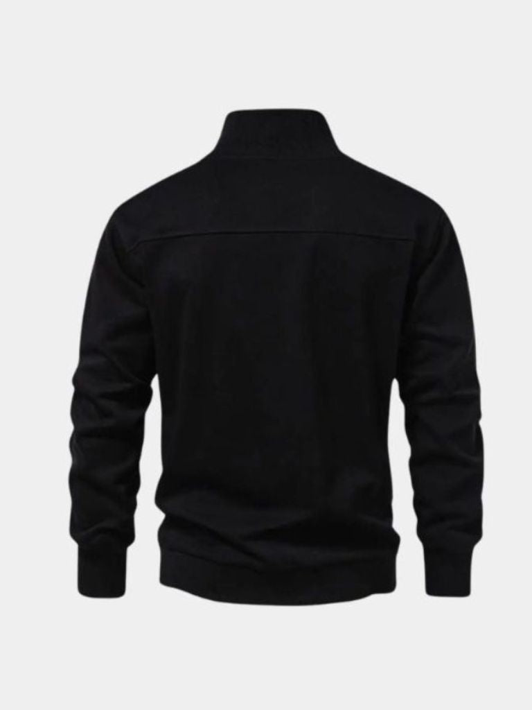 Zip Black Lapel Sports Sweatshirt — North Row | Texture Detail