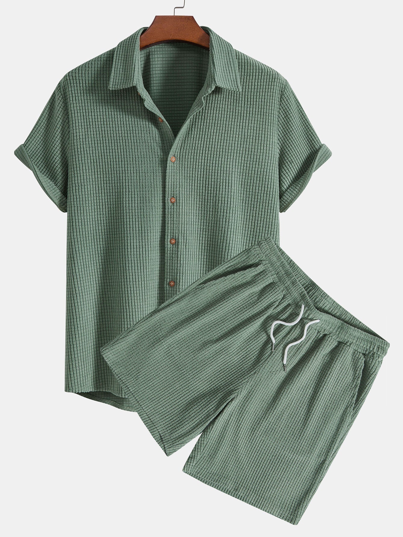 Waffle Button Up Shirt & Shorts — North Row | Side View